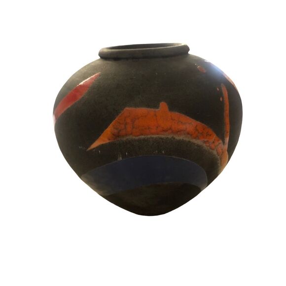Signed Raku Studio Pottery Vase — “Monte Davey”, 9/94 (9" x 8") - Picture 1 of 14